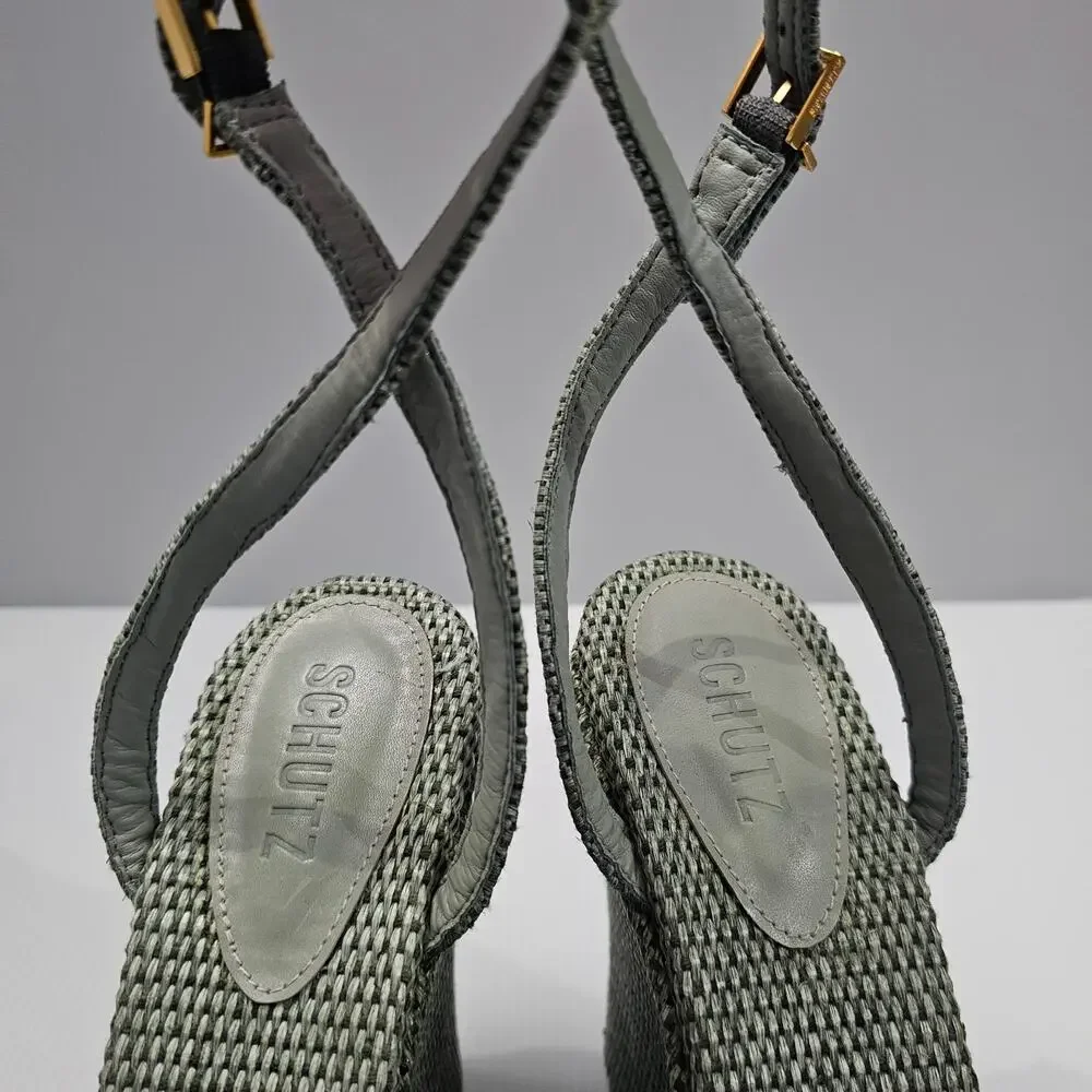 NEW Schutz Neith Straw Wedge Sandal Platform Green Raffia Size 9.5 - Picture 7 of 13